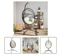 The Living Store Fauteuil suspendu design oeuf avec support Beige Rotin et acier