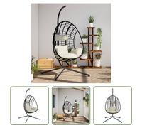 The Living Store Fauteuil suspendu design oeuf avec support Beige Rotin et acier