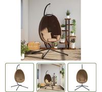 The Living Store Fauteuil suspendu design oeuf avec support Taupe Tissu et acier