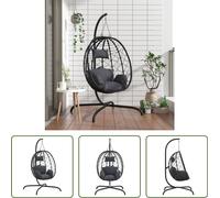 The Living Store Fauteuil suspendu Oeuf avec coussin Anthracite Poly Rattan & Acier