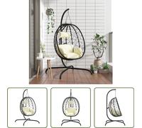 The Living Store Fauteuil suspendu Oeuf avec Coussin Blanc Crème Poly Rattan & Acier
