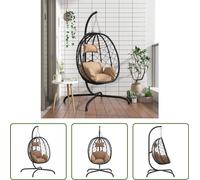 The Living Store Fauteuil suspendu Oeuf avec coussin Taupe Poly Rattan & Acier