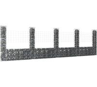 The Living Store Gabion en forme de U avec 5 colonnes en fer 500 x 20 x 150 cm