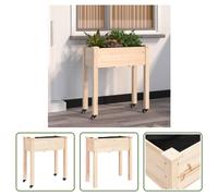The Living Store Jardinière avec insert et roulettes 71x37x80 cm Sapin massif