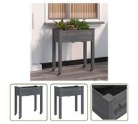 The Living Store Jardinière avec insert et roulettes Gris 71x37x80 cm Bois de sapin