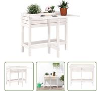 The Living Store Jardinière avec plateau rabattable Blanc Pin massif