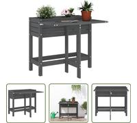 The Living Store Jardinière avec plateau rabattable Gris Pin massif