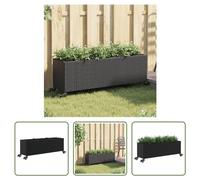 The Living Store Jardinière surélevée avec roulettes et 3 compartiments Noir 107 x 32 x 38 cm Polyrotin