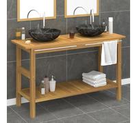 The Living Store Lavabo avec vasque en marbre noir en teck massif