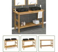 The Living Store Lavabo avec vasque en marbre noir en teck massif