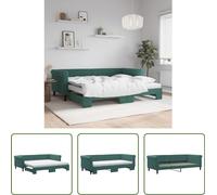 The Living Store Lit de jour extensible avec matelas Vert foncé 90x200 cm Velours