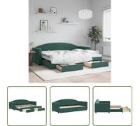 The Living Store Lit de jour extensible avec tiroirs Vert foncé 80x200 cm Velours