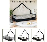 The Living Store Lit d'enfant avec tiroirs noir 80x200 cm pin massif