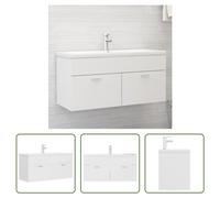 The Living Store Meuble sous-lavabo avec vasque encastrée Blanc Bois composite
