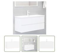 The Living Store Meuble sous-lavabo avec vasque encastrée Blanc Bois composite