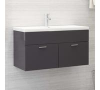 The Living Store Meuble sous-lavabo avec vasque encastrée gris brillant