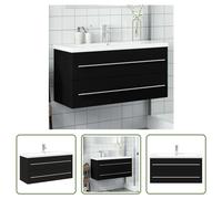 The Living Store Meuble sous-lavabo avec vasque encastrée Noir