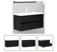The Living Store Meuble sous-lavabo avec vasques encastrées Noir Bois composite