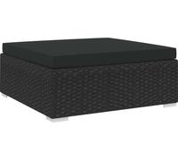 The Living Store Modulaire - Tabouret de pied 1 pc + coussins Poly Rotin Noir