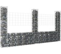 The Living Store Panier à gabion en forme de U avec 3 colonnes en fer 260x20x150 cm