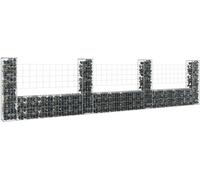 The Living Store Panier à gabion en forme de U avec 4 colonnes en fer 380x20x100 cm