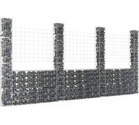 The Living Store Panier à gabion en forme de U avec 4 colonnes en fer 380x20x200 cm