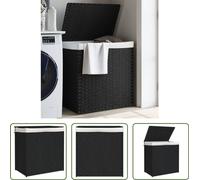 The Living Store Panier à linge avec 2 compartiments Noir 53x35x57 cm Poly rotin