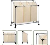 The Living Store Panier à linge avec 3 poches Crème Acier