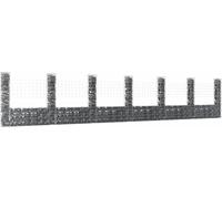 The Living Store Panier de gabion en forme de U avec 7 colonnes fer 740x20x150 cm