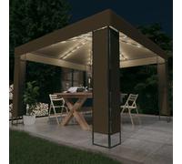 The Living Store Pavillon avec double toit & guirlande lumineuse LED 3x3x2,7 m Taupe