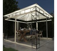 The Living Store Pavillon avec moustiquaire & guirlande lumineuse LED 3x3x2,73m Blanc crème