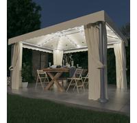 The Living Store Pavillon avec rideaux & guirlandes lumineuses LED 4x3 m Blanc crème