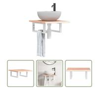 The Living Store Plan de toilette avec support Acier et bois massif Chêne