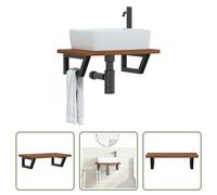 The Living Store Plan de toilette avec support Acier et bois massif Chêne