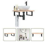 The Living Store Plan de toilette avec support Acier et bois massif Chêne