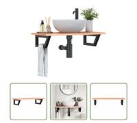 The Living Store Plan de toilette avec support Acier et bois massif Chêne