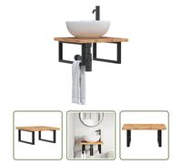 The Living Store Plan de toilette avec support Acier et bois massif Chêne