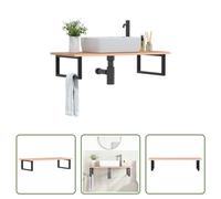 The Living Store Plan de toilette avec support Acier et bois massif Chêne