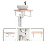 The Living Store Plan de toilette avec support Acier et bois massif Chêne