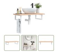 The Living Store Plan de toilette avec support Acier et bois massif Chêne