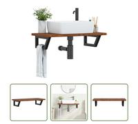 The Living Store Plan de toilette avec support Acier et bois massif Chêne
