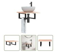 The Living Store Plan de toilette avec support Acier et bois massif Chêne