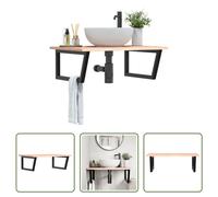 The Living Store Plan de toilette avec support Acier et bois massif Chêne