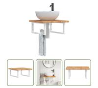 The Living Store Plan de toilette avec support Acier et bois massif Chêne