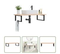 The Living Store Plan de toilette avec support Acier et bois massif Chêne
