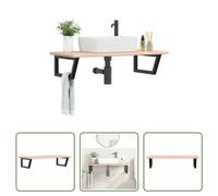 The Living Store Plan de toilette avec support Acier et bois massif Chêne