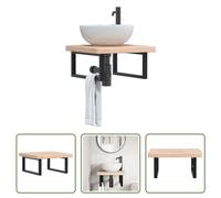 The Living Store Plan de toilette avec support Acier et bois massif Chêne