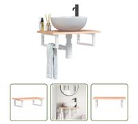 The Living Store Plan de toilette avec support Acier et bois massif Chêne