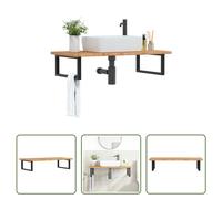 The Living Store Plan de toilette avec support Acier et bois massif Chêne