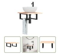 The Living Store Plan de toilette avec support Acier et bois massif Chêne